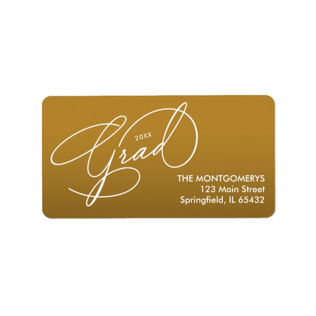 Elegant Script Gold Graduation Return Address Label (Front)