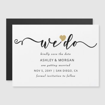 Elegant Script Gold Heart We Do Save The Date Magnetic Invitation by blessedwedding at Zazzle