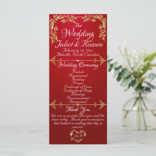 Elegant Script & Gold Leaves - Crimson Wedding Program