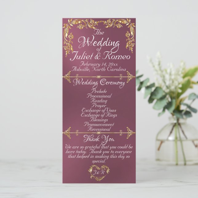 Elegant Script & Gold Leaves - Lavender Wedding Program (Standing Front)