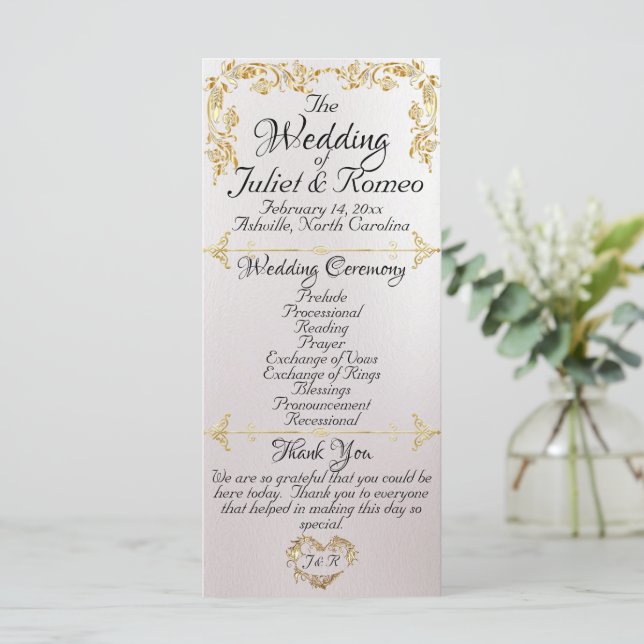 Elegant Script & Gold Leaves - Pearl White Wedding Program (Standing Front)