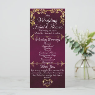 Elegant Script & Gold Leaves - Purple Wedding Program
