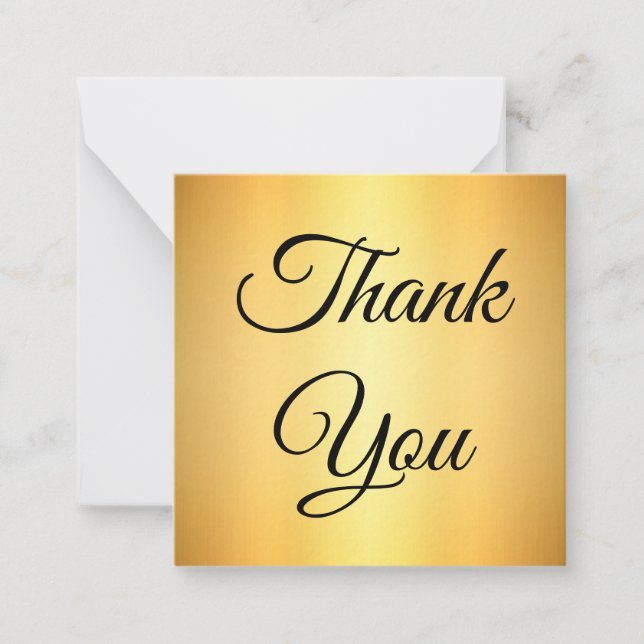elegant script gold metallic wedding thank you note card (Front)