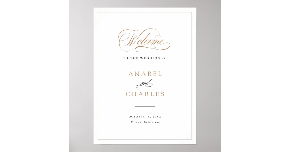 Elegant Script Gold Wedding Welcome Sign