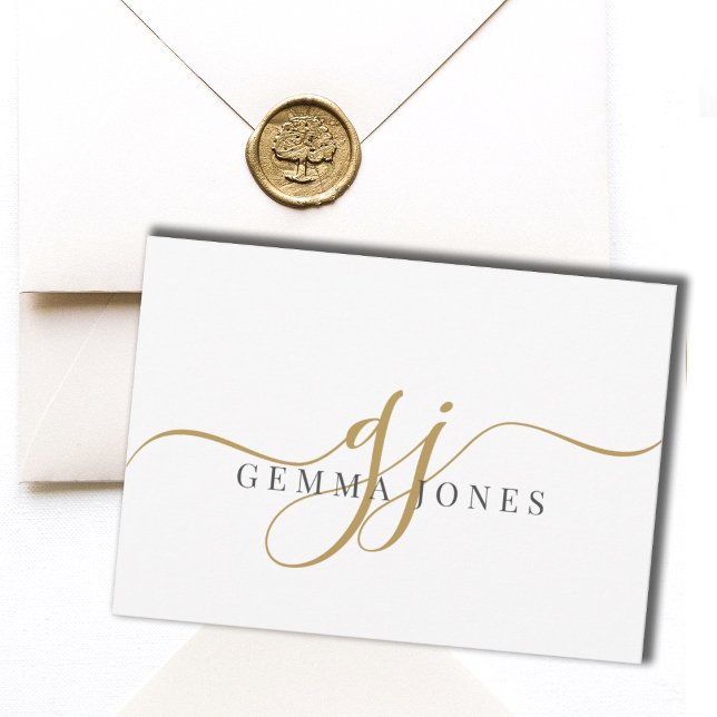 Elegant Script Gold Monogram Initials Name  Note Card (Creator Uploaded)