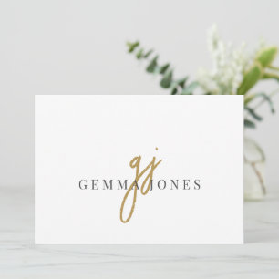 Elegant Script Gold Monogram Initials Name  Note Card