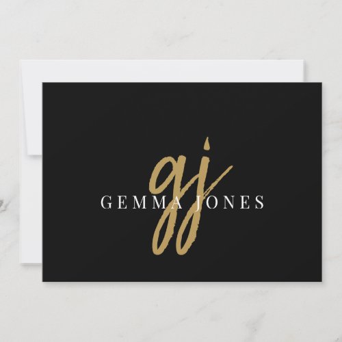 Elegant Script Gold Monogram Initials Name  Note Card