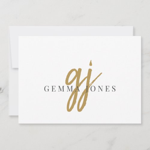 Elegant Script Gold Monogram Initials Name  Note Card