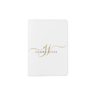 Elegant Script Gold Monogram Initials Name  Passport Holder