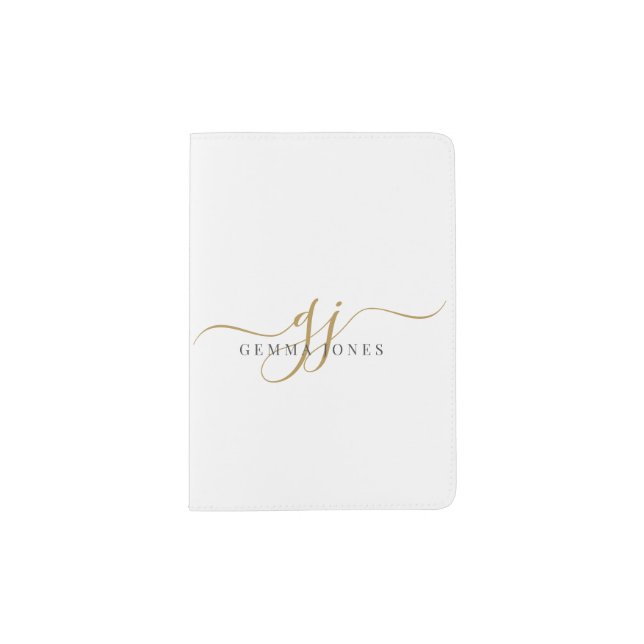 Elegant Script Gold Monogram Initials Name  Passport Holder (Front)