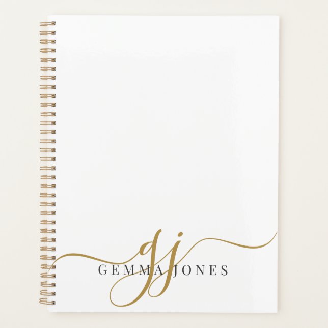 Elegant Script Gold Monogram Initials Name  Planner (Front)