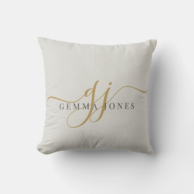 Elegant Script Gold Monogram Initials Name  Throw Pillow (Front)