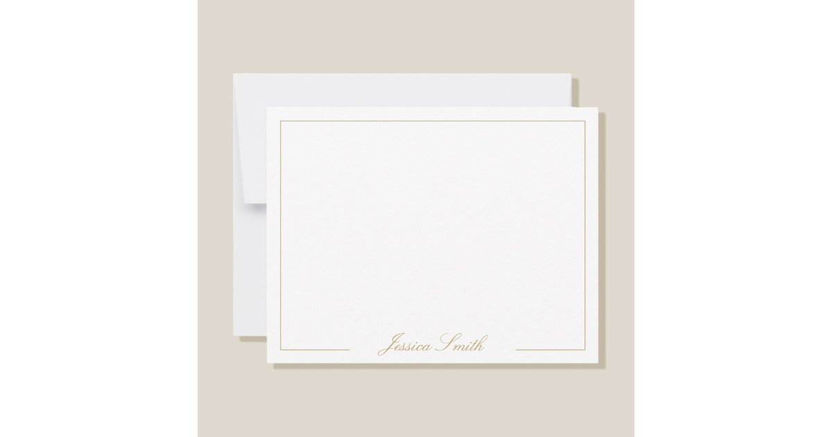 Elegant Script Gold Monogram Name Border Note Card | Zazzle