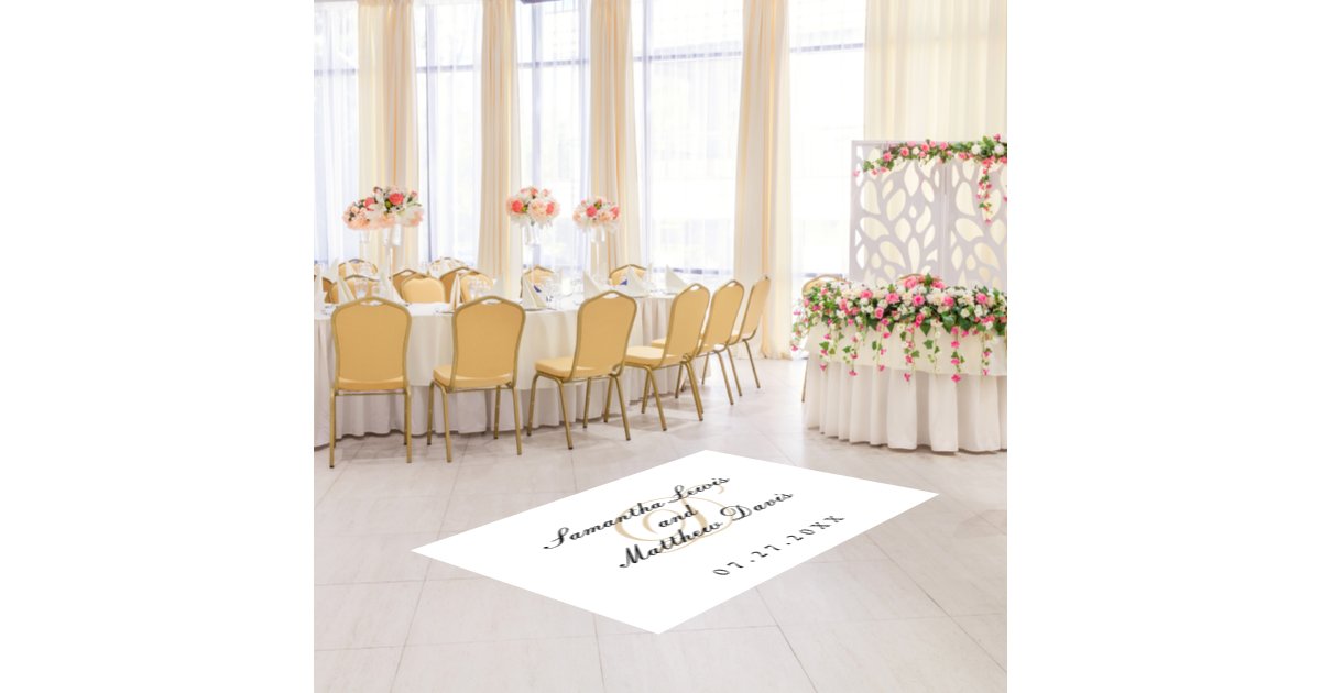 Elegant Script Gold Monogram Wedding Floor Decals | Zazzle