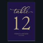 Elegant Script Gold Navy Blue Wedding Table Number<br><div class="desc">A simple chic calligraphy table number cards. I do offer a free customisation service, if you have any questions or special requests, please feel free to contact me at margherita@bluebirdinvites.com ____________________________________________________________ NOTE: You need to change the table number on each card yourself one at time. After you've create one number...</div>