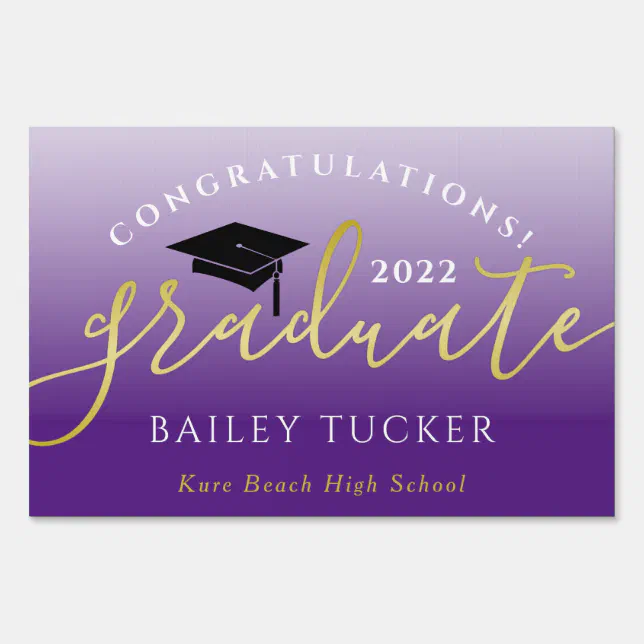 Elegant Script Gold Purple Graduation Yard Sign | Zazzle