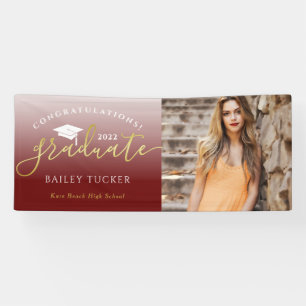 Elegant Script Gold Red Graduation Announcement Banner