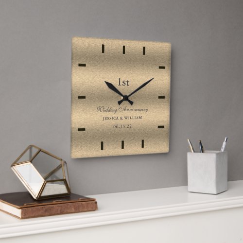 Elegant Script Gold Wedding Anniversary Keepsake Square Wall Clock