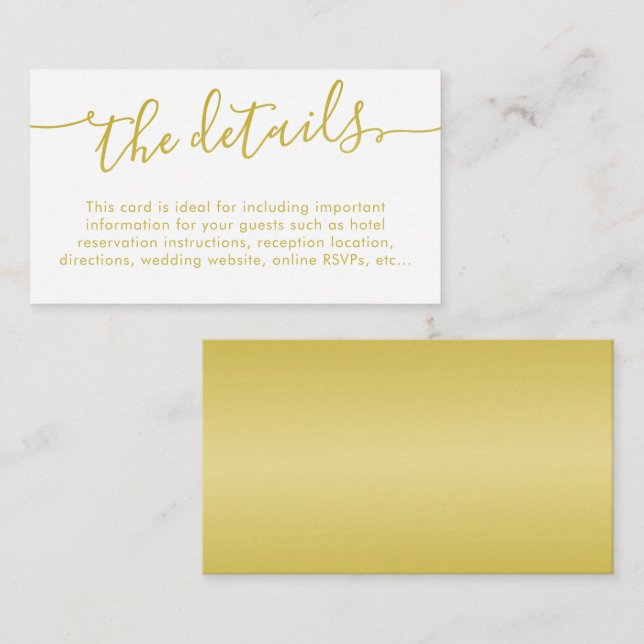 Elegant Script Gold Wedding Details Website Info Enclosure Card (Front/Back)