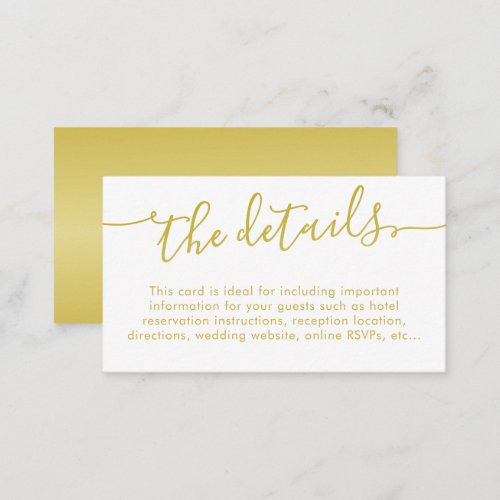 Elegant Script Gold Wedding Details Website Info Enclosure Card