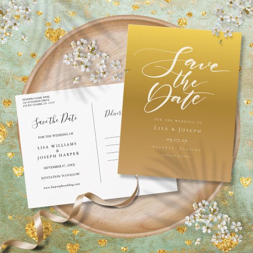 Elegant Script Gold Wedding Save the Date Postcard