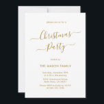 Elegant Script Gold White Holiday Christmas Party Invitation<br><div class="desc">Modern Chic Calligraphy Script Minimalist Gold and White Christmas Party Invitations is perfect for a simple Christmas event. Features an elegant „Christmas Party” text in a beautiful hand lettered swirly swash-tail font script in gold on white background. Easy to personalize with your name and party details.</div>