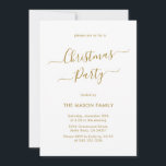 Elegant Script Gold White Holiday Christmas Party Invitation<br><div class="desc">Modern Chic Calligraphy Script Minimalist Gold and White Christmas Party Invitations is perfect for a simple Christmas event. Features an elegant „Christmas Party” text in a beautiful hand lettered swirly swash-tail font script in gold on white background. Easy to personalize with your name and party details.</div>
