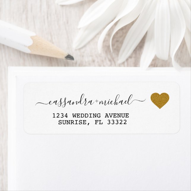 Elegant Script Gold white return address Label (Insitu)