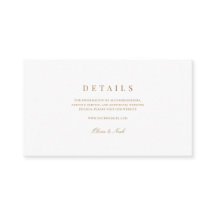 Elegant Script Gold & White Wedding Details