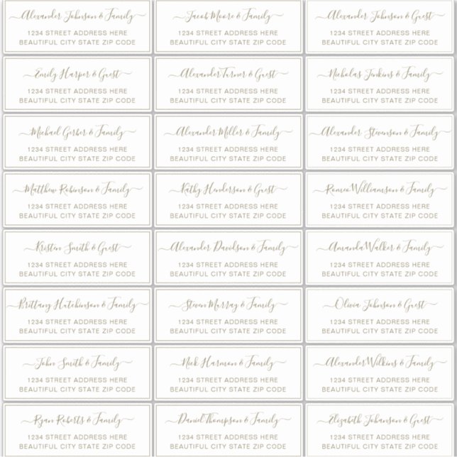Elegant Script Gold White Wedding Guest Address  Sticker (Front)