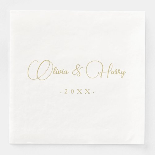 Elegant Script Gold White Wedding Paper Napkin