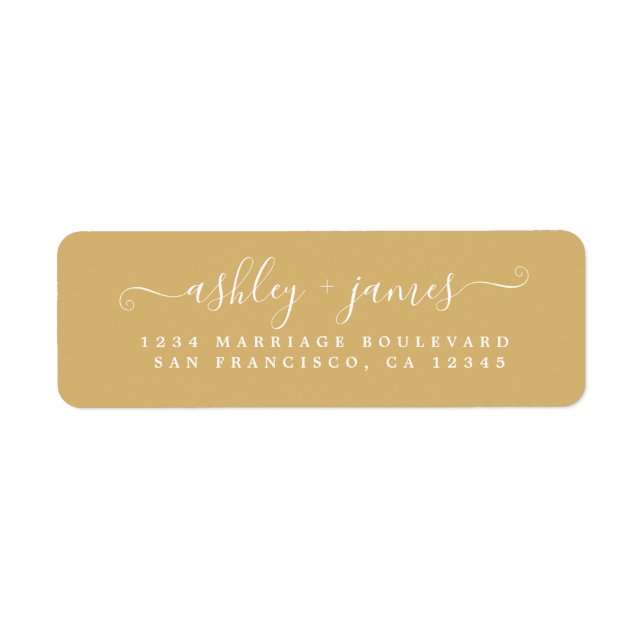 Elegant Script Gold Yellow Wedding Return Address Label (Front)