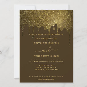Elegant Script Golden Glitter Sparkle Wedding Invitation