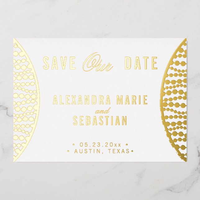 Elegant Script Golden Pearls Save the Date Gold Foil Invitation (Front)