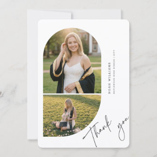 Elegant Script Grad Arch Photo Collage Graduation Thank You Card