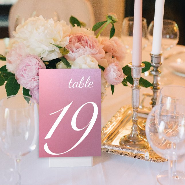 Elegant Script Gradient Pink Wedding Table Number (Creator Uploaded)