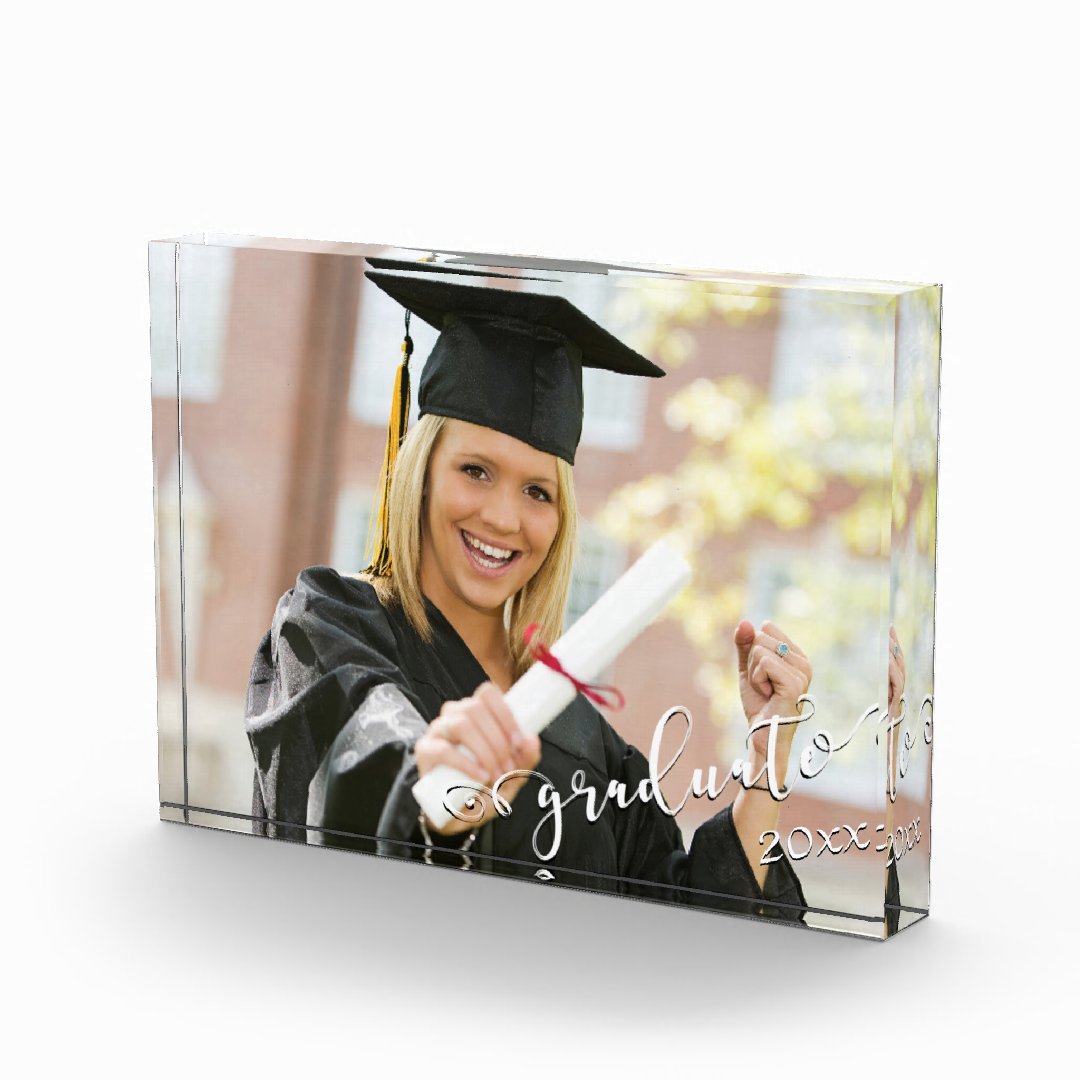Elegant Script Graduate 20xx Horizontal Photo Block | Zazzle