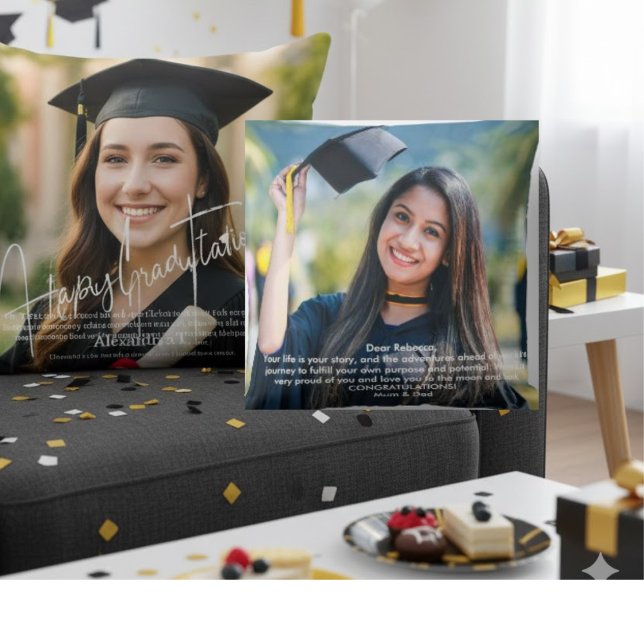 Elegant Script Graduate 2 Photograph Keepsake Thro Throw Pillow (Creator Uploaded)