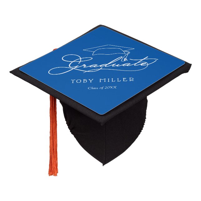 Elegant Script Graduate Class of Blue Graduation Cap Topper (Angled)
