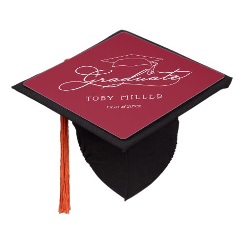 Elegant Script Graduate Class of Crimson Graduation Cap Topper