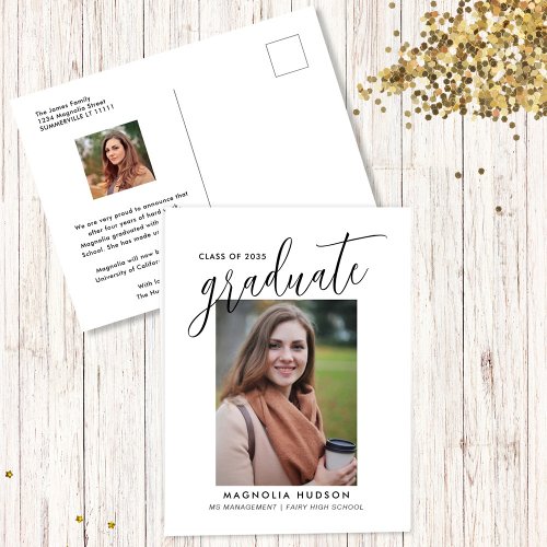 Elegant Script Graduate Class Photo Graduation Postcard