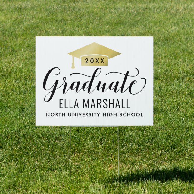 Elegant Script Graduate Gold Custom Graduation Sign (Insitu)