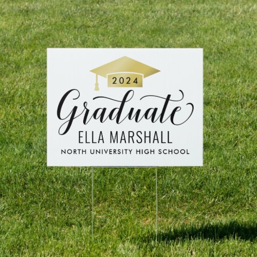 Elegant Script Graduate Gold Custom Graduation Sign
