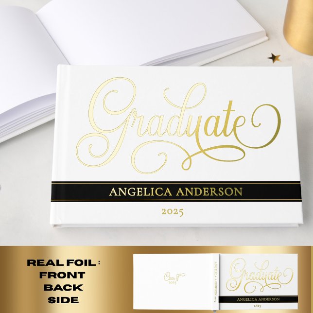 Elegant Script Graduate Luxurious Real Foil Guest Book (Creator Uploaded)