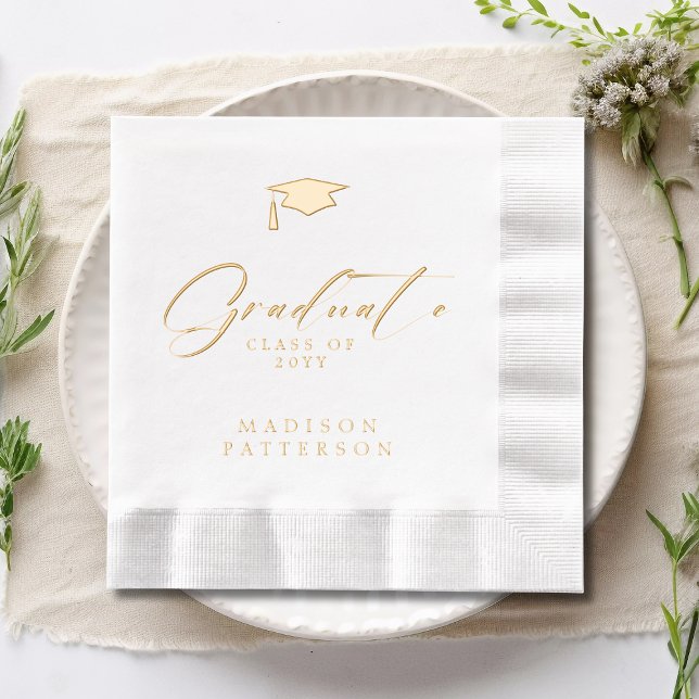 Elegant Script Graduate Personalized Graduation Foil Napkins (Creator Uploaded)