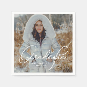 Elegant Script Graduate Photo and Name Napkins