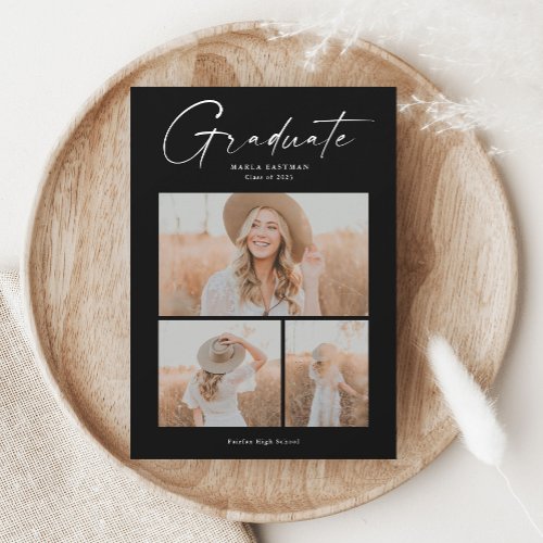 Elegant Script Graduate Photo Collage Graduation Invitation