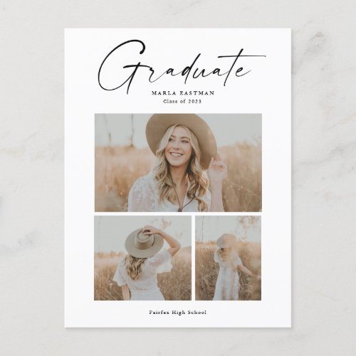 Elegant Script Graduate Photo Collage Graduation Invitation Postcard