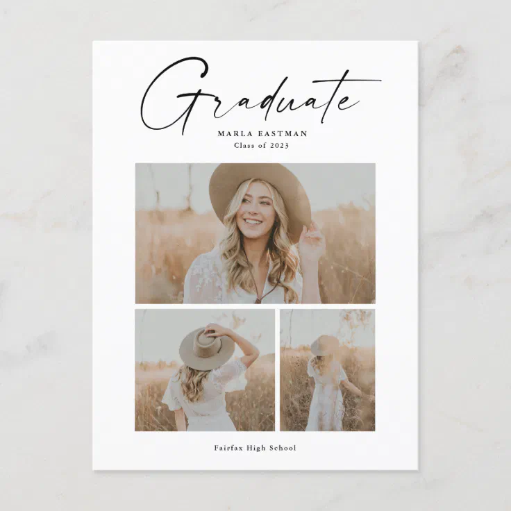 Elegant Script Graduate Photo Collage Graduation Invitation Postcard ...