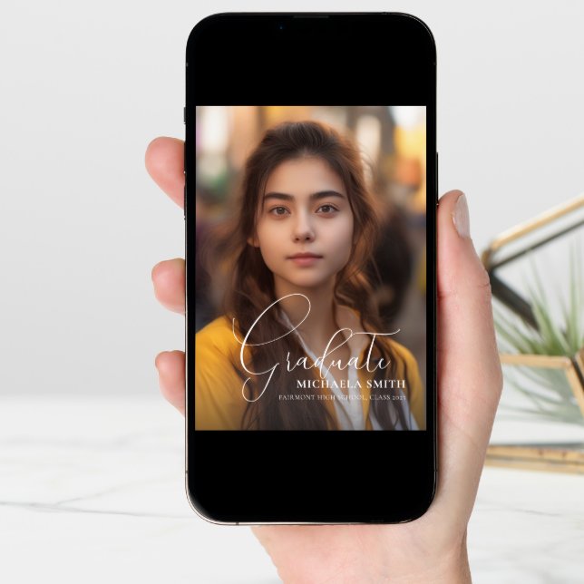 Elegant Script Graduate Photo Graduation Announcement (Front Digital)